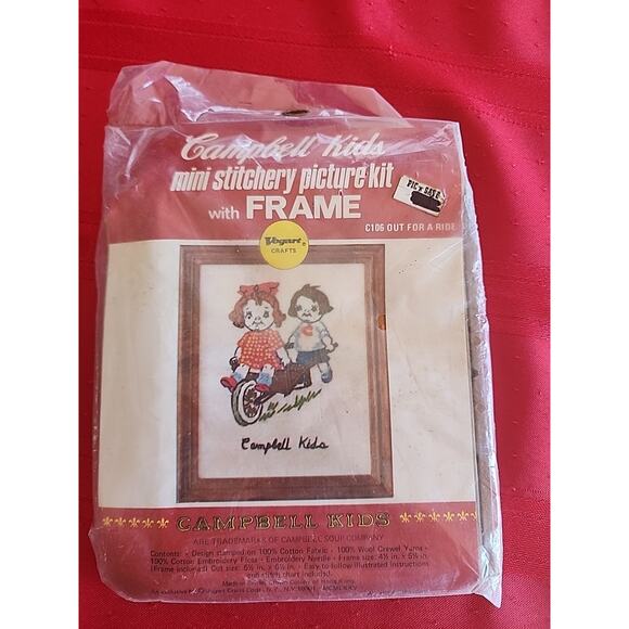 Campbell Kids C-106 Mini Cross Stitch Picture Kit w/Frame Out For A Ride NOS - Picture 1 of 5